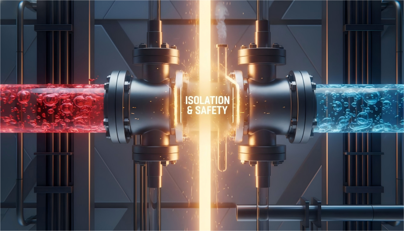 Hygienic Double Block and Bleed valve (DBB) from Sangyie for pharmaceutical processing, ensuring sterile fluid isolation.